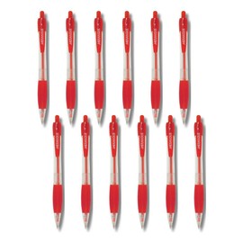 Merangue 12 Pack Comfort Grip Retractable Ballpoint Pens – 1.0mm, Red Ink, Clear Barrel