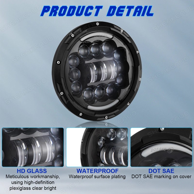 SHENKENUO For Hummer H2 2003-2009 Pair 7" inch Round LED