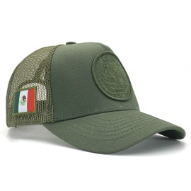 Militar Fury Gorra para Hombre Rejilla Logo Escudo, Gorra Escudo de México Tipo Camionero, Gorra Trucker Cap, Gorra de Malla para Hombre, Regalo para Hombre (Verde/Tricolor)