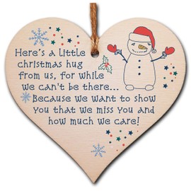 The Plum Penguin Handmade Wooden Hanging Heart Plaque Christmas Tree Bauble A Little Hug While We Can't Be There Card Alternative Long Distance Family Friends