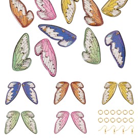 Craftdady 10Pcs Resin Butterfly Wing Earring Making Kit with Charms 5 Colors Fairy Wing Pendants with Golden Brass Earring Hooks & Jump Rings for Adults Women Crafts DIY Jewelry Making Supplies