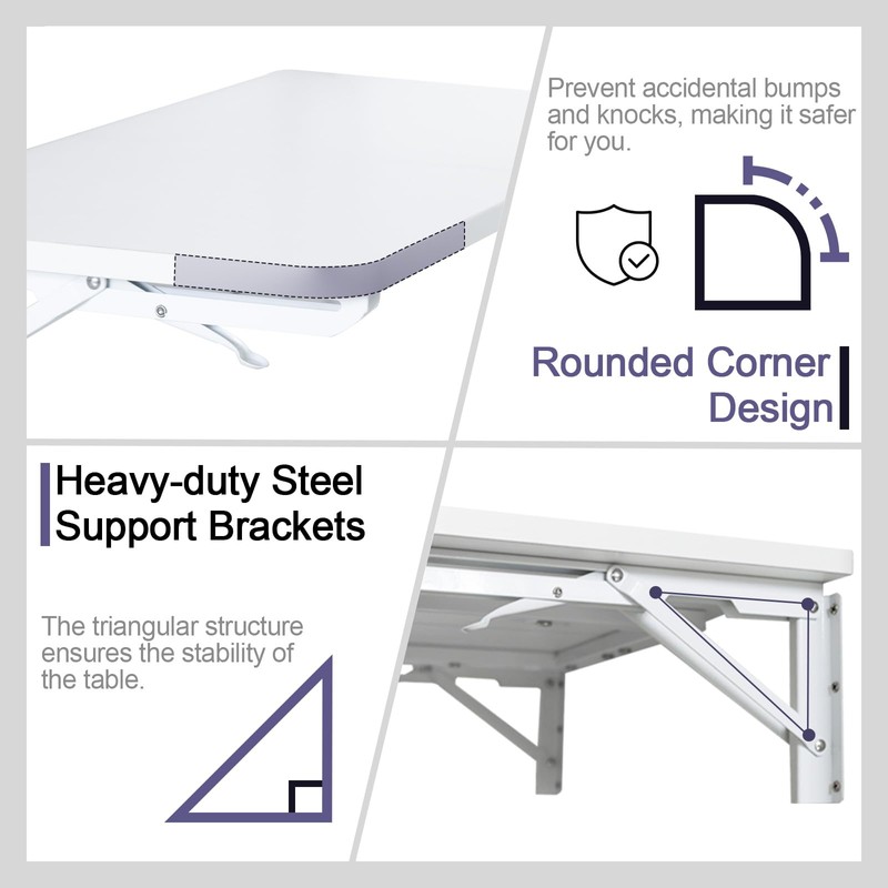 TEAMIX Wall Mounted Folding Table, White Floating Desk for Small