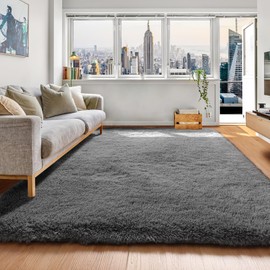 ONASAR Machine Washable Grey Area Rug for Bedroom Living Room, 4x6 Gray Fluffy Modern Indoor Bedside Floor Rugs, Ultra Soft Plush Carpet for Nursery Kids Teen Dorm Home Room Decor Aesthetic