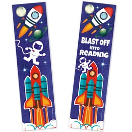 Astronaut Rocket Ship Bookmarks for Kids - (Bulk Pack of 20 Bookmarks) Blast Off Into Reading - Outer Space Galaxy Theme - Summer Reading Program - Library Student Incentives Prizes Party Favors