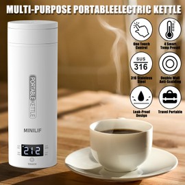 Travel Kettle Portable Electric Kettle, Small Mini Tea Coffee Kettle Water Boiler With 4 Variable Settings, 316 Stainless Steel, Fast Boiling Water with Auto Shut-Off & Boil Dry Protection