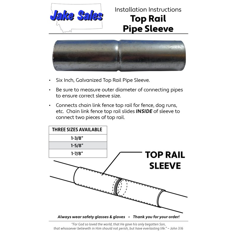 Jake Sales Chain Link Fence TOP RAIL SLEEVE: 1-7/8" X