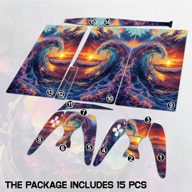Skin Sticker for Game Console 5 Cover - Great Wave, Compatible with Both Disc Edition & Digital Edition (not Slim Ver) - 2 Controller Skins & Console Skin - No Bubble, Full Protection, Removable