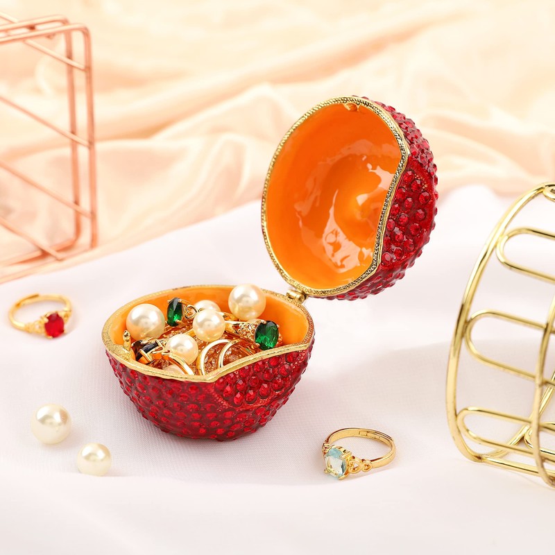 QIFU Classical Red Apple Style Enameled Trinket Box Hinged, Unique