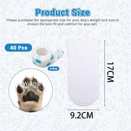 40 Pet Socks+2 Bandage Dog Bandages for Paws, Dog Paw Protectors, Disposable Waterproof Boots for Injured Pets, Ideal for Indoor and Outdoor Recovery, Keeps Wounds Clean and Dry