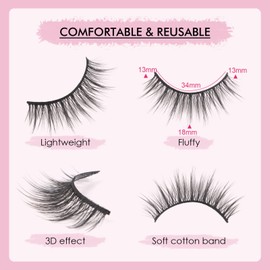 Glowing Win False Eyelashes Natural Look Fake Lashes 3D Artificial Eyelashes 5 Pairs Wispy Lashes Mink Eyelashes Natural Eyelashes Short Fake Eyelashes Soft Strip Eyelashes Reusable False Eyelashes