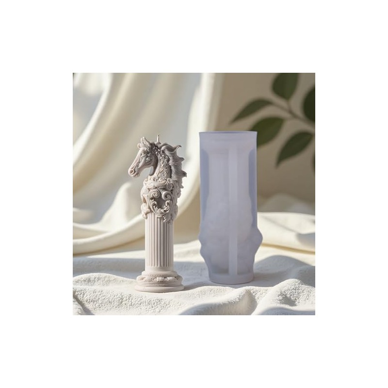 3D Horse Head Roman Column Silicone Mold for Candle Cement