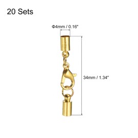 sourcing map Set of 20 4 mm Leather Cord End Caps with Lobster Clasp Clips Cylinder End Pieces for DIY Making Leather Bracelets Gold Tone