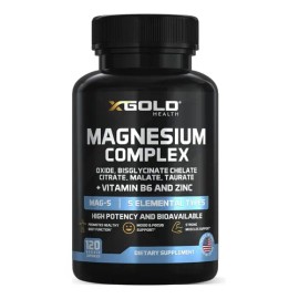 Magnesio Complejo de X Gold Health con Vitamina B6 y Zinc, 120 Cápsulas                                                                               