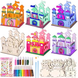 PIWOSGOL Pack of 12 Princess Wooden Castle Craft Set, Wooden Crafts Children Girls, Princess Painting Craft, Creative DIY Craft Gift for Birthday Party Girls 3 4 5 6 7 8 9 10 Years