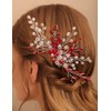 Jumwrit Bridal Hair Comb Red Rhinestone Crystal Wedding Hairpiece for