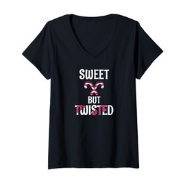 Womens Funny Sweet But Twisted Candy Cane Peppermint Christmas V-Neck T-Shirt