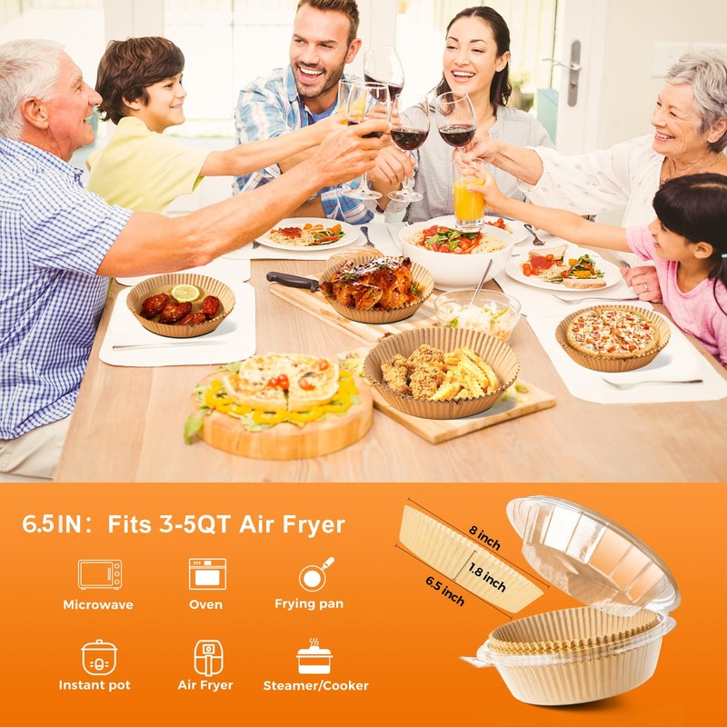 250 Pcs Air Fryer Liners Disposable, 6.5" Round Unbleached Parchment