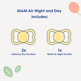 MAM Air Night & Day Baby Pacifier, for Sensitive Skin, Glows in The Dark, 3 Pack, 6-16 Months, Girl