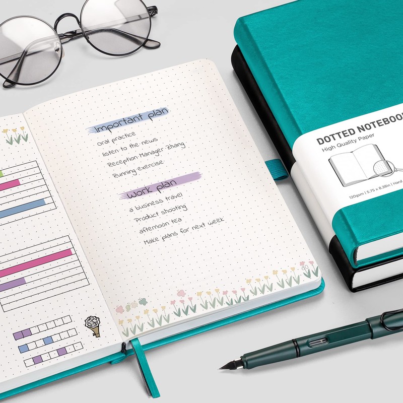 RETTACY A5 Dotted Notebook 2 Pack - Bullet Dot Grid