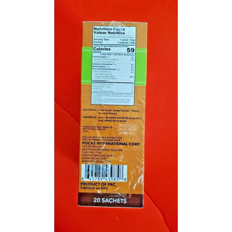 POCAS INSTANT HONEY GINGER TEA SOURSOP FLAVOR MADE WITH REALGINGER