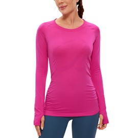 CRZ YOGA Women's Seamless Athletic Long Sleeves Sports Running Shirt Breathable Gym Workout Top Hibiscus Purple X-Small