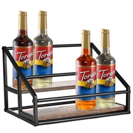 YQBRAO Coffee Syrup Organizer, 2-Tier 8 Bottles Coffee Syrup Rack for Coffee Bar, Coffee Syrup Stand for kitchen coffee station, Coffee Syrup Holder for Syrup, Wine, Dressing