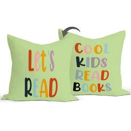 Rusenbao Classroom Reading Green Pillow Covers - Toddler Reading Nook Kids Decor Daycare for Book Corner Playroom Nursery, Let's Read Cool Kids Read Books, 18 x 18 Inch Pillowcase