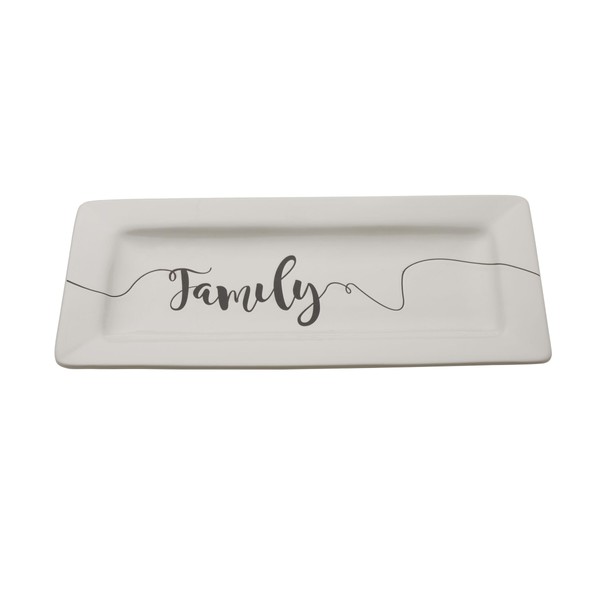 Pfaltzgraff White Ceramic Sentiment Serving Platter, Family, 15.5x7.5x1 Inch