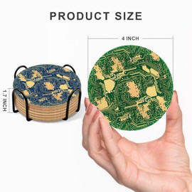 Arosedmo Circuit Board Coasters for Drinks with Coaster Holder Set of 6, PCB Design Coasters for Men Coffee Table, PCB Mat Decor Funny Cork Coaster for Boyfriend Engineer Nerd Gamer Bar Office Dad