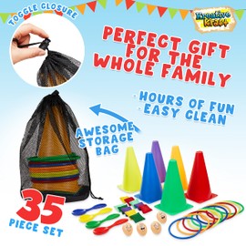 Garden Games Outdoor Play Equipment for Children Family Summer Kids Garden Toys Sports Day Kit Egg and Spoon Race Ring Toss Sack Race Bean Bag Toss Snakes and Ladders (4 in 1 Set)