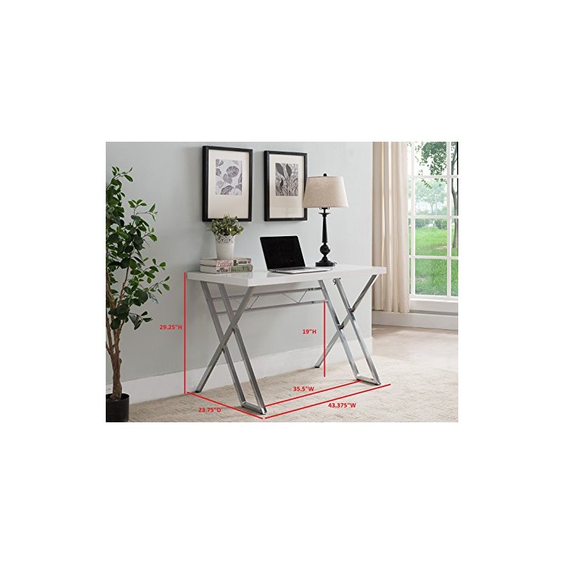 KB Designs - Modern Home Office Workstation Computer Desk, White/Chrome
