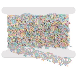 FYBownot - Cinta de encaje de 3.3 yardas bordada, ribete de encaje de costura, colorido lazo de estrella, flores de lazo de estrella para decoración, suministros de manualidades