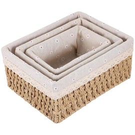 AIMALL 3pcs Rattan Woven Storage Basket Set with Fabric Liner for Clothes, Cosmetics, and Jewelry Organization, Small/Medium/Large Sizes