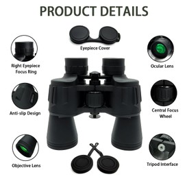 10x50 High Powered Binoculars for Adults - Professional Wide View Porro Prism Binoculars with BAK-4 Prism Water-Resistant Fogproof, Low Light Vision for Bird Watching Hunting Concerts Stargazing