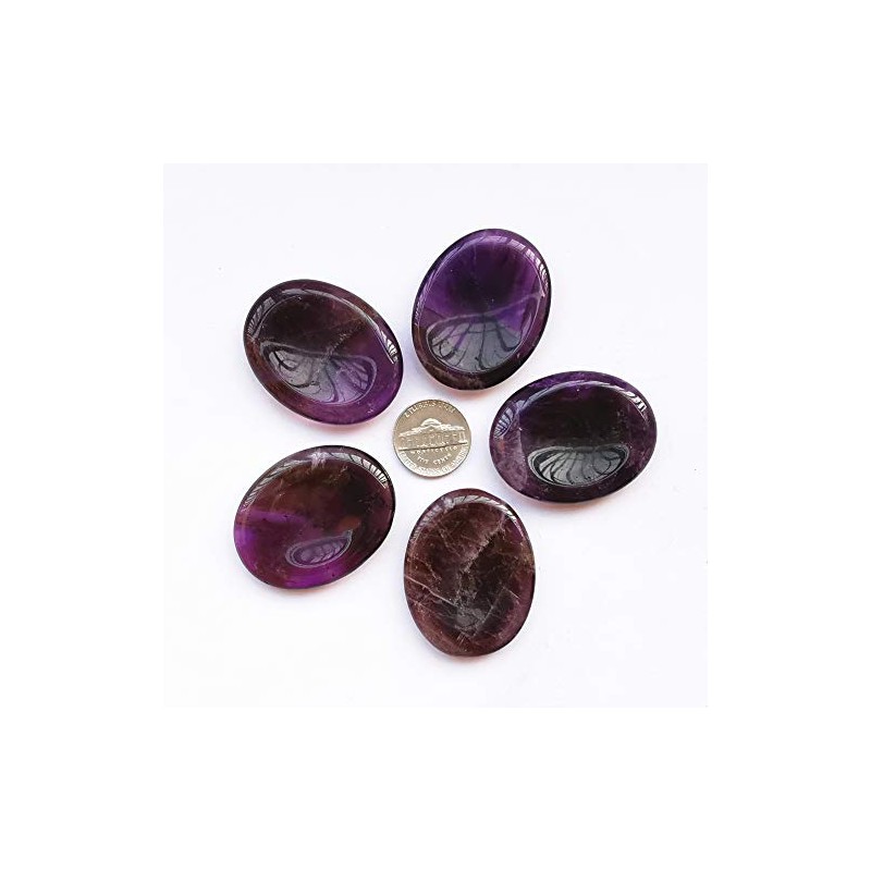 Manekieko Natural Amethyst Crystal Thumb Worry Stone, Stress Relax Healing