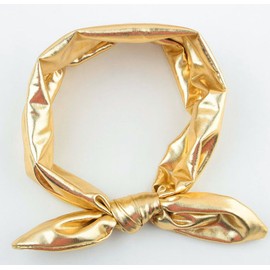 AISIBO Children Metallic Messy Big Bow baby Girls Elasticity Headband Kids Infant Cloth Turban Knot Hairband Wrap Gold Headwrap, Small