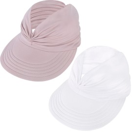 Sun Hats for Women Wide Brim Summer Hat with UV Protection Beach Sport Golf Sun Visor Cap with Ponytail Hole Pink White