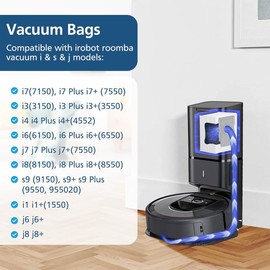 6 PACK Vacuum Bags for i7, i7+, i3, i3+, i4, i4+, i6, i6+, i8, i8+, j7, j7+, s9, s9+, i & j & s Series Clean Base Automatic Dirt Disposal replacement Bags