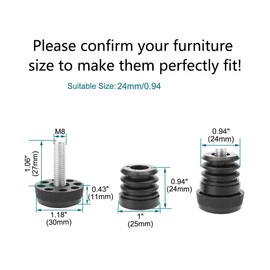 Sourcingmap Leveling Feet 1" 25mm OD Round Insert Furniture Adjustable Leveler 8 Sets