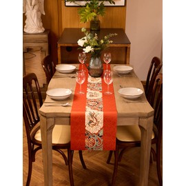 HONGSAM iqipa Dunhuang Rui Shou Table Runner,Chinese Pattern Red Velvet Runners for Tables Asian Style Tablecloth Waterproof Reusable Decoration for Ethnichome Party Décor Dresser Runner (14X72 INCH)