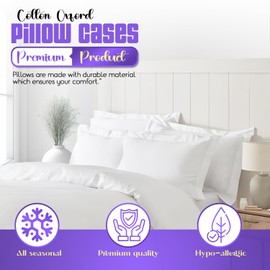 Sunshine Comforts Oxford Pillow Cases 4 pack, 100% Egyptian Cotton Premium Pillow Cases/Pillow Protectors, Hotel Quality Fabric & Wrinkle free pillowcase 4 pack (Standard Size 50x75cm, White)