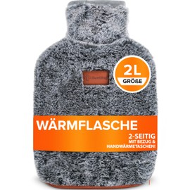 Hot Water Bottle with Cover (2 Litre) 2-Sided Hot Water Bottle for Adults with Soft Bag Leak-Proof Natural Rubber Gift for Women - Pain Relief for Regular Pain and Stomach Cramps