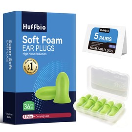 HUFFBIO Revolutionary Earplugs for Sleeping, Soft Foam, 5 Pairs, -36dB, 2023 New Noise Cancelling Design, Super Soft & Reusable, for Deep Sleep, Snore Blocking, Travel, Concerts, Study, Work (Light