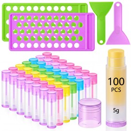 100 Pcs Lip Balm Tubes with 2 Filling Tray and 2 Spatula, 5 g Twist-up Lip Balm Containers with Caps for DIY Homemade Lipsticks, Solid Perfume, Gifts(Colorful)