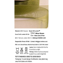 Olive Green Organza Ribbon. 12mm for Gifts Wrap Sew Party, Decorations Events Dress Wedding Christmas Crafts, Bows DIY, 46 Meters / 50 Yards Rolls