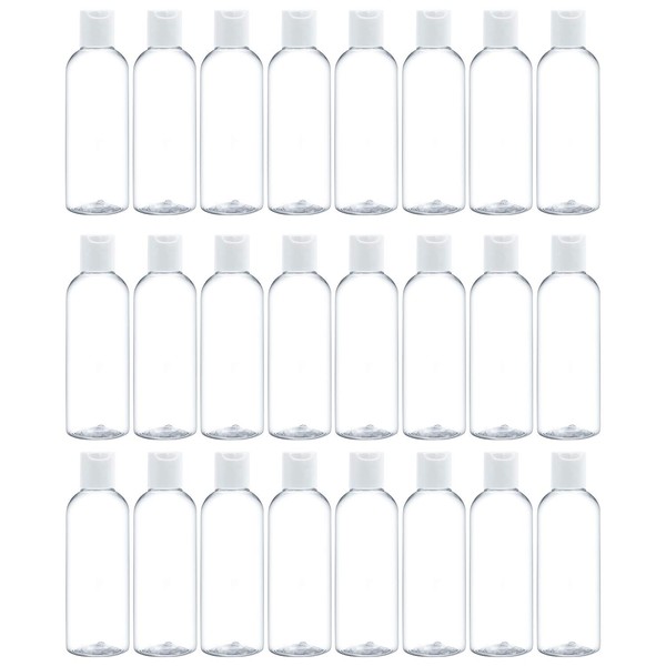 Trendbox Botellas de plástico transparente de 4 onzas con tapa abatible de disco vacío, rellenables, sin BPA, para cremas, champú, contenedores de viaje, paquete de 24