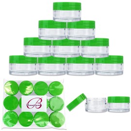 Beauticom 20G/20ML Clear Round Sample Jar Containers with Green Lids for Lotion, Creams, Toners, Lip Balms, Cosmetic, Makeup - BPA Free (12 Pieces)