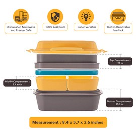 Healthy Packers Bento Box Adult Lunch Box - Japanese Insulated Bento Box for Kids with 100% Leakproof Containers- School Lunch Box for Fresh Food (Yellow, Gray, Yellow)