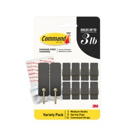 Command Mixed Hooks Pack, 10 Soot Hooks, 12 Strips (2 Medium Hooks, 8 Spring Clips), Wall Hooks for Hanging Christmas Decorations