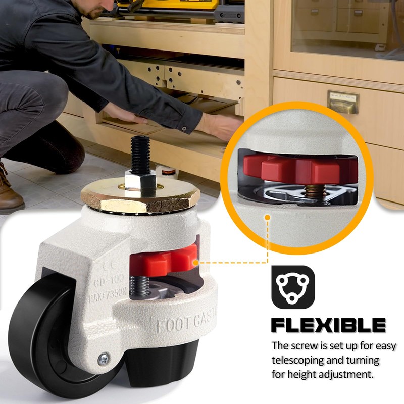 Retractable Leveling Machine Casters 4Pcs- 4400 lbs Per Set -